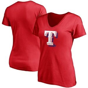 Women's Fanatics Large Red Texas Rangers Red White & Team V-Neck T-Shirt